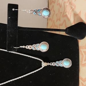 Blue Rhinestone and Inlaid Turquoise Drop Set, NWT